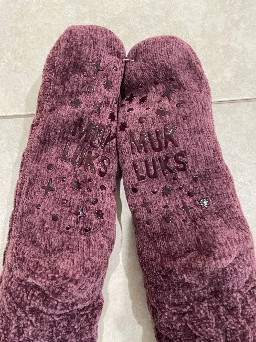 Muk Luks Deep Plum Chenille Gripper Boot Socks with Sherpa Lining
